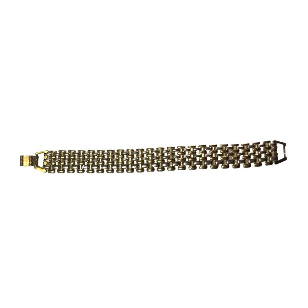Vintage Gold Tone Mesh Link Chain Bracelet Graduated 5 Row Fold Over Clasp - Picture 3 of 6